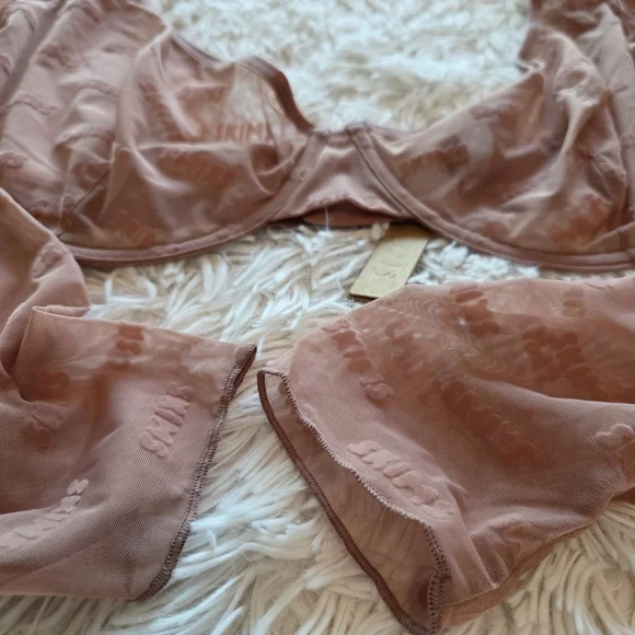 SKIMS After Hours Bra Top Long Sleeve Flocked Logo Mesh  ROSE CLAY 3X - Picture 4 of 13